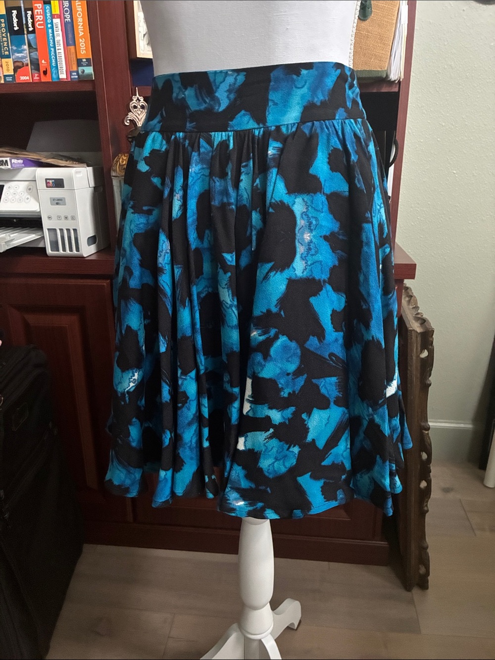 Reiss Blue and Black Floral Circle Skirt